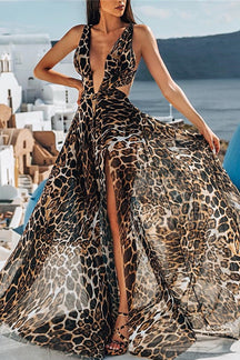 Sexy Deep V Leopard Print Sling Dress