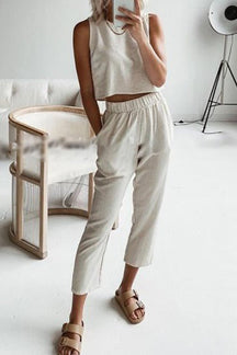 Solid Color Vest Trousers Casual Womens Two-piece Set