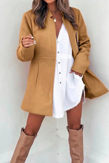 Stand Collar Open Front Cardigan with Pockets