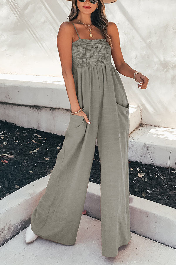 Solid Color Stay A While Gauze Casual Jumpsuit