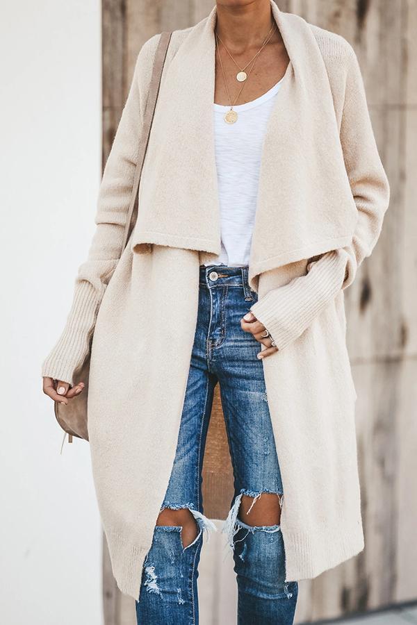 Long Sleeve Solid Color Lapel Cardigan