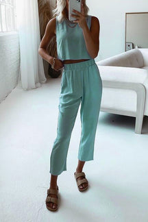 Solid Color Vest Trousers Casual Womens Two-piece Set