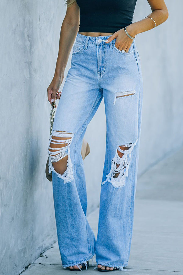 New Casual Jeans Wide Leg Pants with Holes