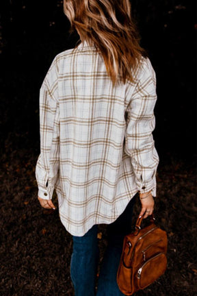 Plaid Pattern Buttoned Shirt Coat with Slits