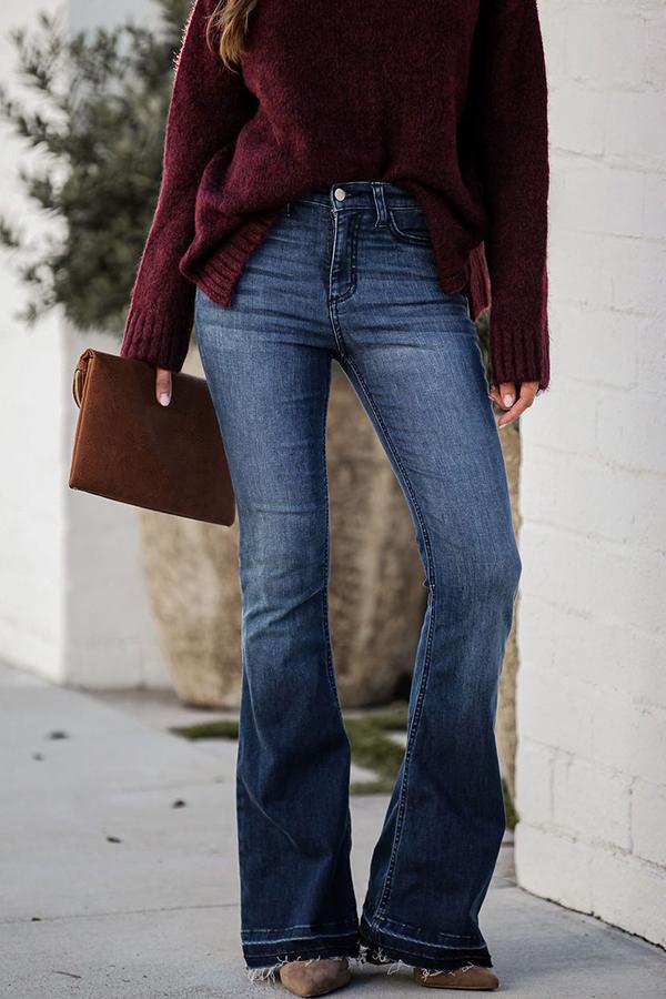 Unusual Solid Color Flared Jeans