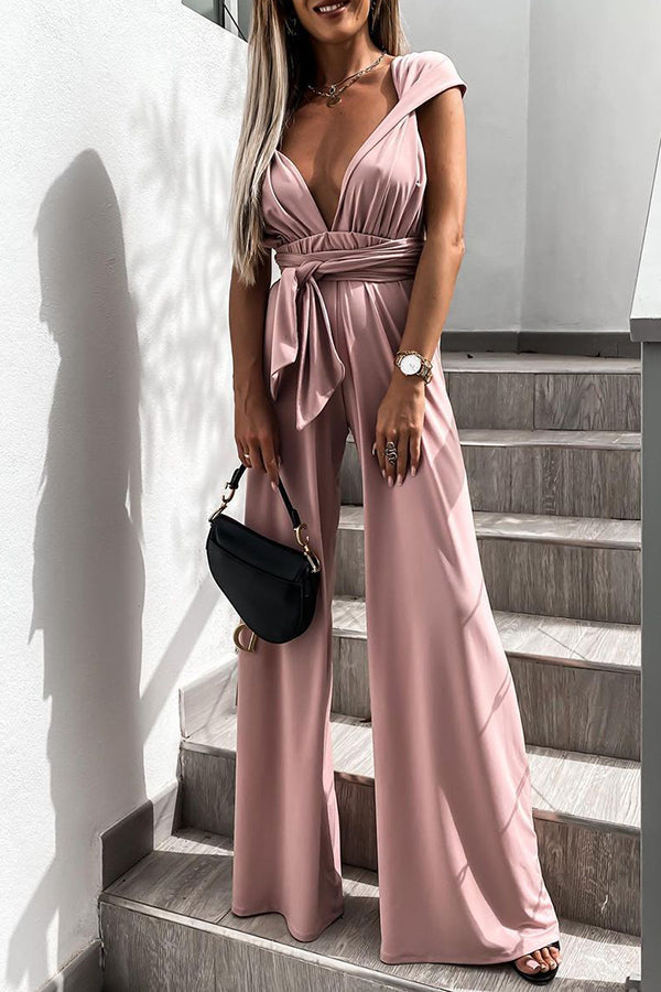 Sleeveless Solid Color Lacing Jumpsuit