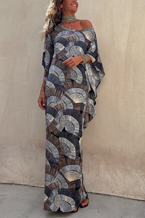 Easy To Relax Geometric Marble Print Loose Drape Maxi Dress