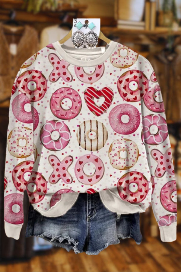 Sweetie Donut Print Valentine's Day Sweatshirt