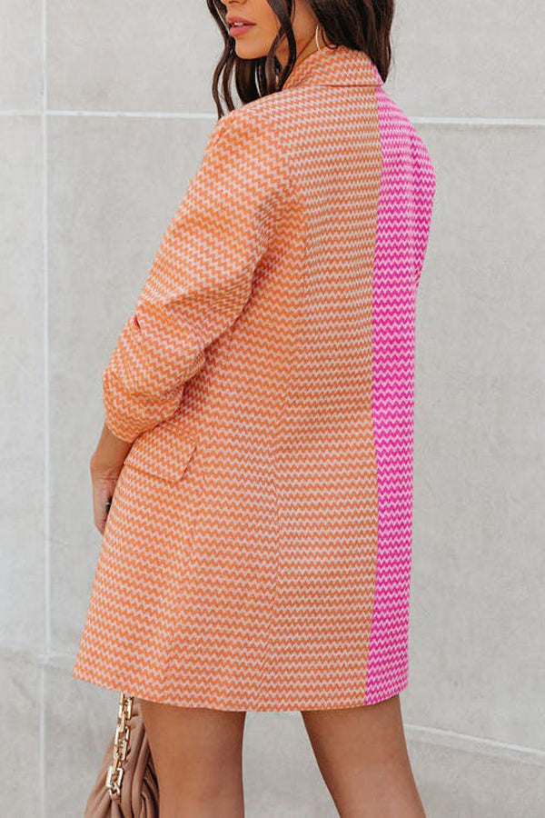 Pink Orange Color Matching Geometric Pocket Suit Coat