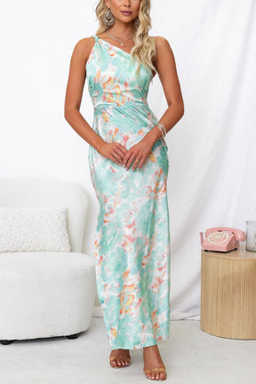 Extravagant Girl Satin Tie-dye Print One Shoulder Slit Maxi Dress