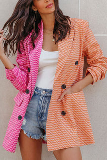 Pink Orange Color Matching Geometric Pocket Suit Coat