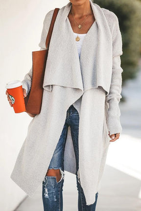 Long Sleeve Solid Color Lapel Cardigan