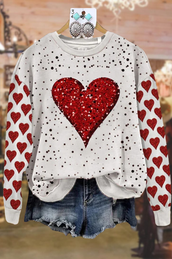 Mixed Heart Print Crew Neck Sweatshirt