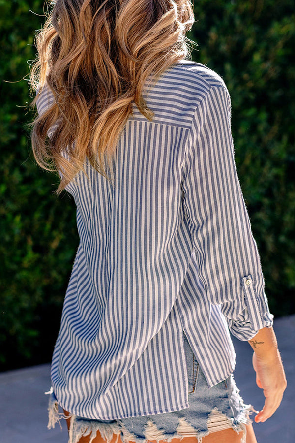 Striped Long Sleeve Cardigan Single Breasted Casual Shirt