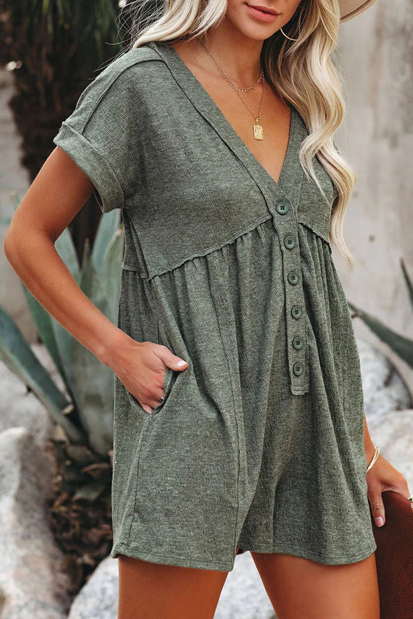 Dyanna Cotton Blend Pocketed Button Down Loose Romper
