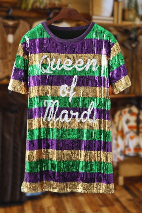 Mardi Gras Letters Sequin T-shirt