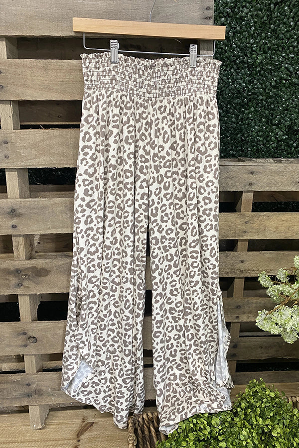 Leopard Print Pleated Wide-leg Pants