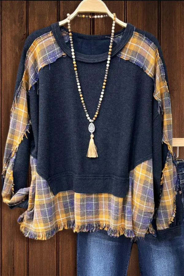 WASHED WAFFLE PLAID OUT PULLOVER