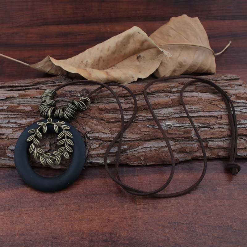 bronze flower pendant necklace sweater chain
