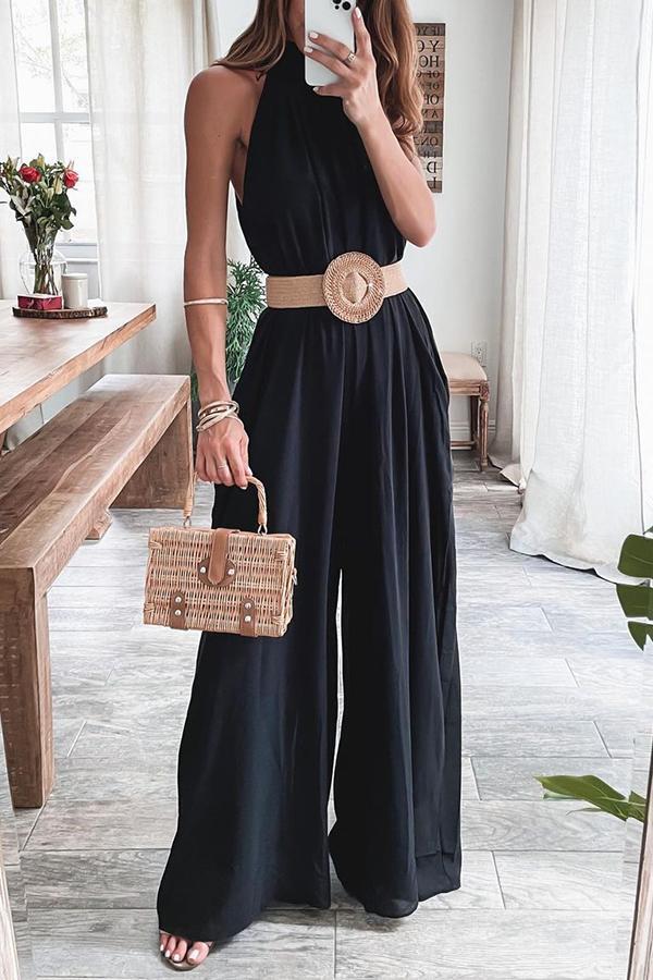 Solid Color Satin Sleeveless Jumpsuit