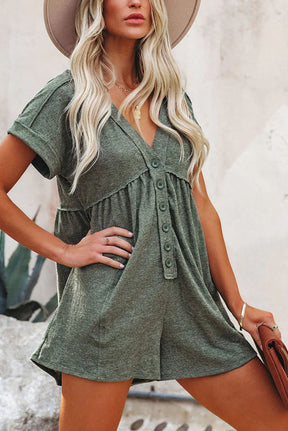 Dyanna Cotton Blend Pocketed Button Down Loose Romper