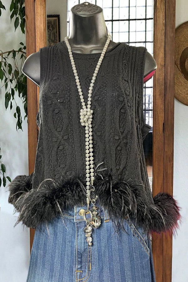 Casual Crew Neck Plush Knitted Vest